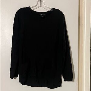 Alison Sheri black crew neck with front patch pockets